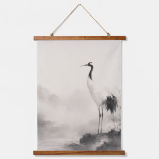 沈黙の鶴 WANDTEPPICH MIT HOLZRAHMEN