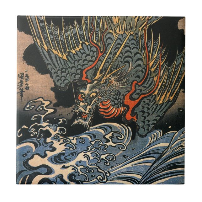 海, 国, 芳, Sea Dragon, Kuniyoshi, Ukiyo-e Fliese (Vorderseite)