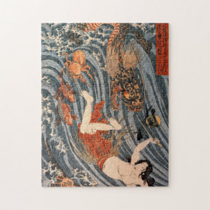 海 女 龍, 国 芳, Frauen & Drachen, Kuniyoshi, Ukiyo-e Puzzle