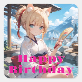 温泉に来た猫耳娘 QUADRATISCHER AUFKLEBER