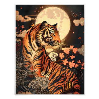 満月と虎、夜の静けさ／Full moon and tiger, stillness of night Fotodruck