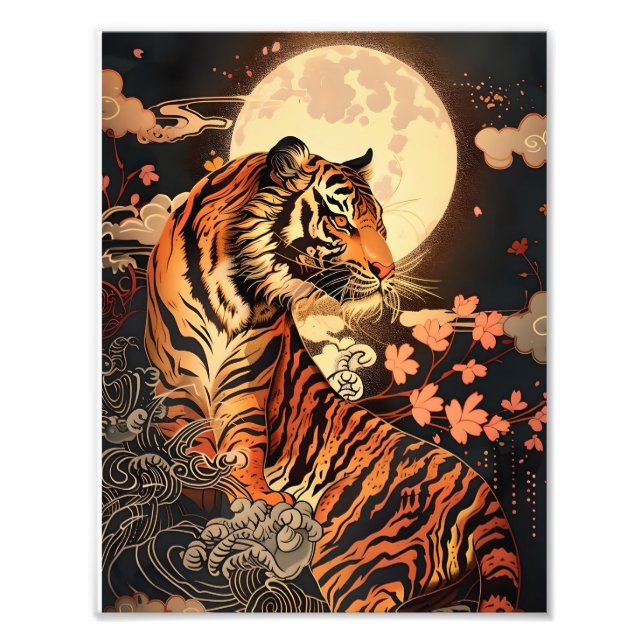 満月と虎、夜の静けさ／Full moon and tiger, stillness of night Fotodruck (Vorne)