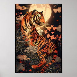 満月と虎、夜の静けさ／Full moon and tiger, stillness of night Poster
