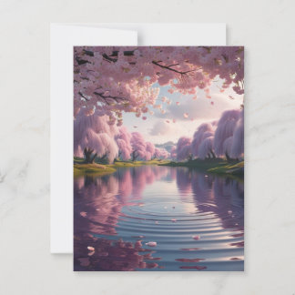 満開の桜が湖面に映る幻想的な世界＊春の便り POSTKARTE