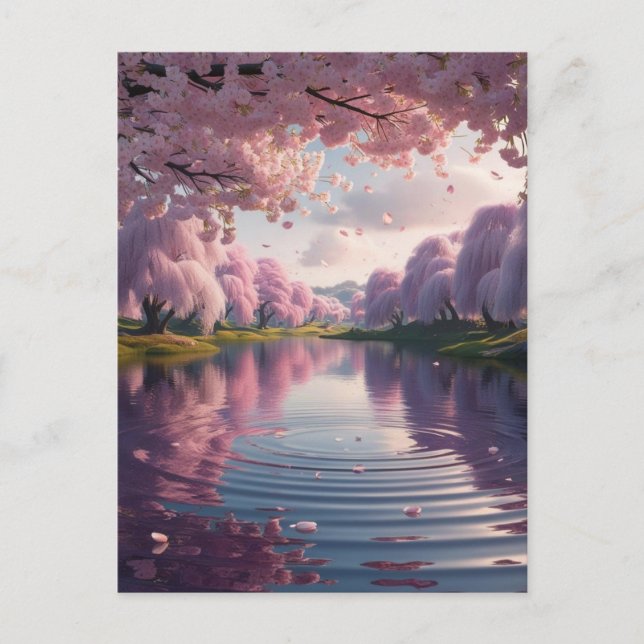 満開の桜が湖面に映る幻想的な世界＊春の便り POSTKARTE (Vorderseite)