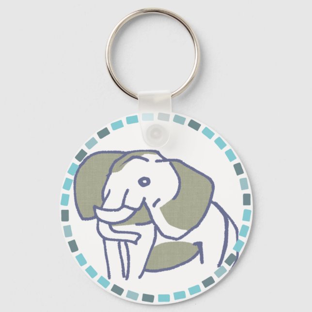 爽やかな水色タイル＆青い象 SCHLÜSSELANHÄNGER (Vorderseite)