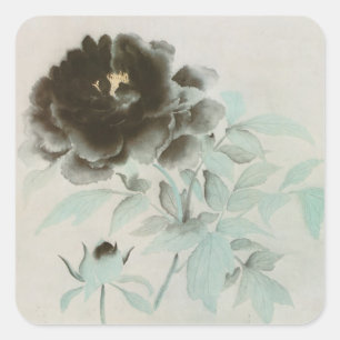 牡 丹, 速 舟 Peony, Gyoshū, Jpanese Art 御 Quadratischer Aufkleber