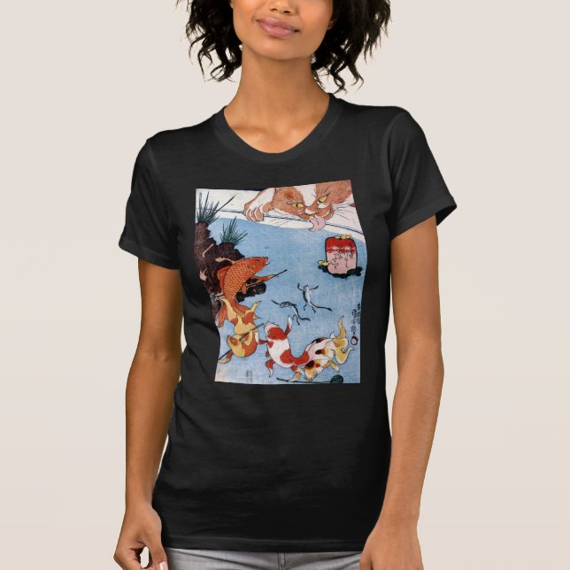 猫と金魚, 国芳 Katze und Goldfisch, Kuniyoshi, Ukiyo-e T-Shirt (Vorderseite)