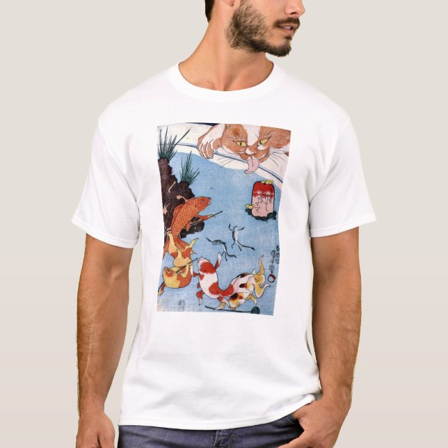 猫と金魚, 国芳 Katze und Goldfisch, Kuniyoshi, Ukiyo-e T-Shirt (Vorderseite)
