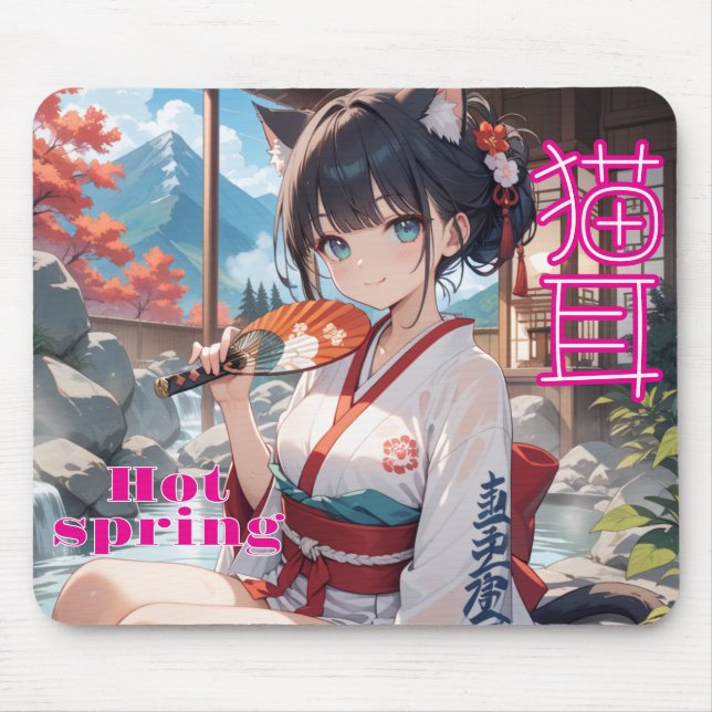 猫耳少女が温泉に入るイラスト MOUSEPAD (Vorne)