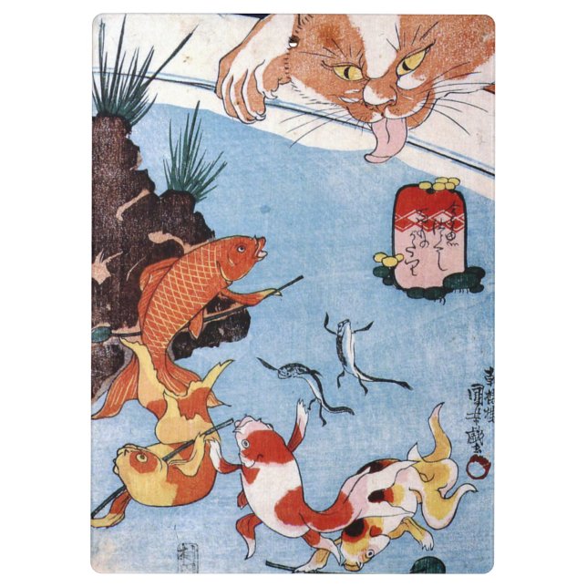 猫 と 魚, 国 Cat and Goldfish, Kuniyoshi, Ukiyo-e Klemmbrett (Rückseite)