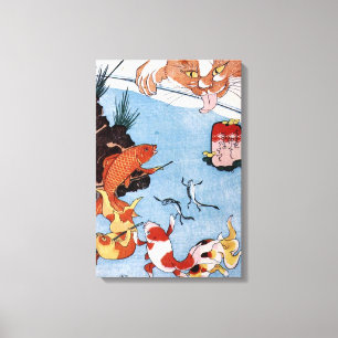猫 と 魚, 国 Cat and Goldfish, Kuniyoshi, Ukiyo-e Leinwanddruck