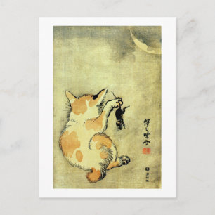 猫 と 鼠, 暁 Katzenkatze und Maus, Kyōsai, Ukiyo-e Postkarte