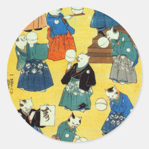 猫 曲 芸 師, 国 芳 Acrobat of the Cats, Kuniyoshi, Ukiyo Runder Aufkleber