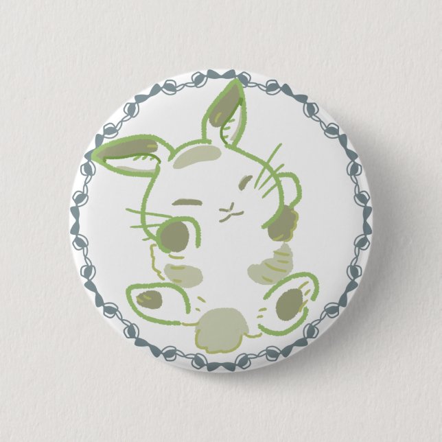 癒しの緑＆ふわふわ寝うさぎリボンデザイン  BUTTON (Vorderseite)