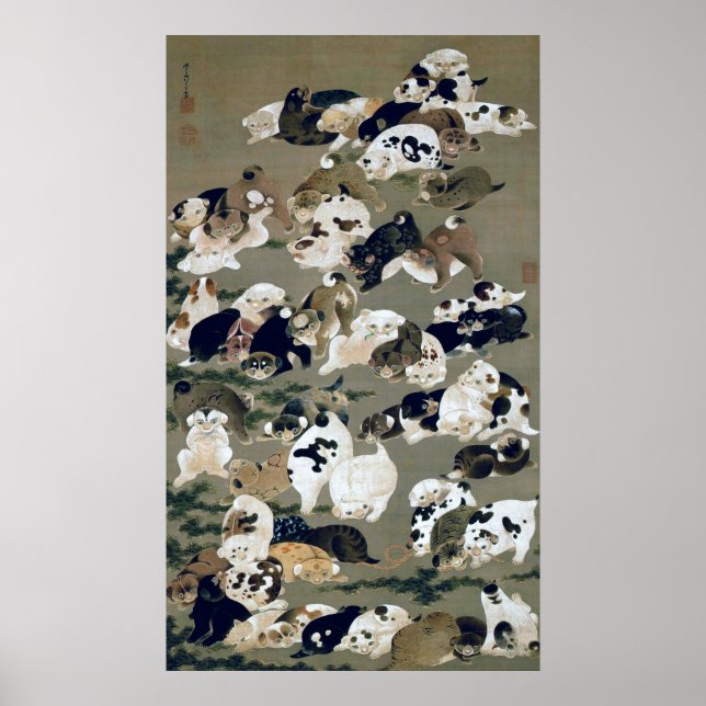 百 犬 図, 伊 藤 冲 hundert Dogs, Itō Jakuchū Poster (Vorne)