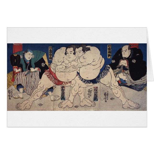 相 撲, 国 Sumo Wrestling, Kuniyoshi, Ukiyo-e (Vorderseite (Horizontal))