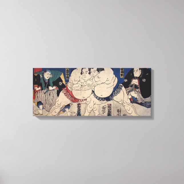 相 撲, 国 Sumo Wrestling, Kuniyoshi, Ukiyo-e Leinwanddruck (Vorderseite)