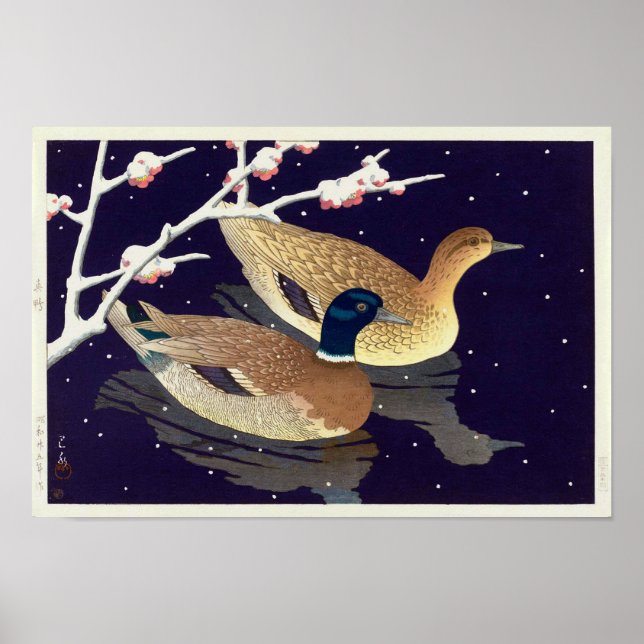 真 鴨, Mallard Ducks, Hasui Kawase, Holzschnitt Poster (Vorne)