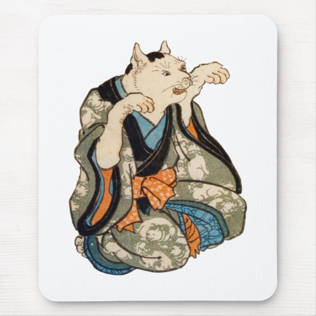 着 物 猫, 芳 Kimono Cat, Yoshifuji, Ukiyoeの Mousepad (Vorne)