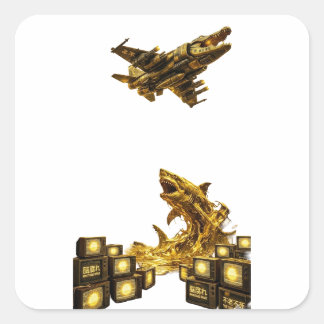 【神域の救済】不老不死サイバーシャーク戦闘機 - 天照&蔵王の御神徳 QUADRATISCHER AUFKLEBER