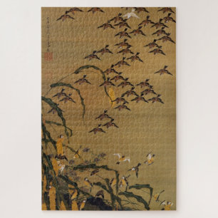 秋 塘 群 図, 若 冲 Flock von Sparrows, Jakuchū Puzzle