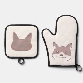 穏やかな茶色の犬デザイン OFENHANDSCHUH & Topflappen-Set