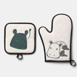 穏やかな青の柔らかいカバ OFENHANDSCHUH & Topflappen-Set