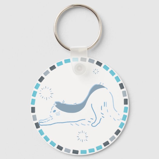 空色タイルにのび猫、やさしい朝のひととき   SCHLÜSSELANHÄNGER (Vorderseite)