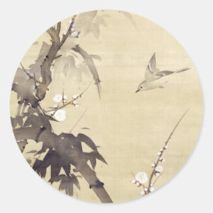 竹に鳥, 其一 Vogel und Bambus, Kiitsu, Japan-Kunst Runder Aufkleber