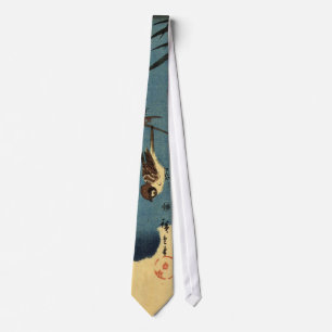 竹 に 雀, 広 Bamboo und Sparrow, Hiroshige, Ukiyo-e Krawatte