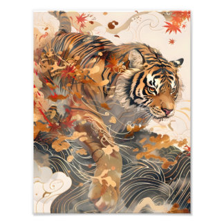 紅葉と黄金に包まれた虎／A tiger in gold and autumn. Fotodruck