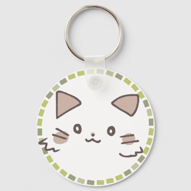 素朴なカフェタイルとねこイラスト SCHLÜSSELANHÄNGER (Vorderseite)