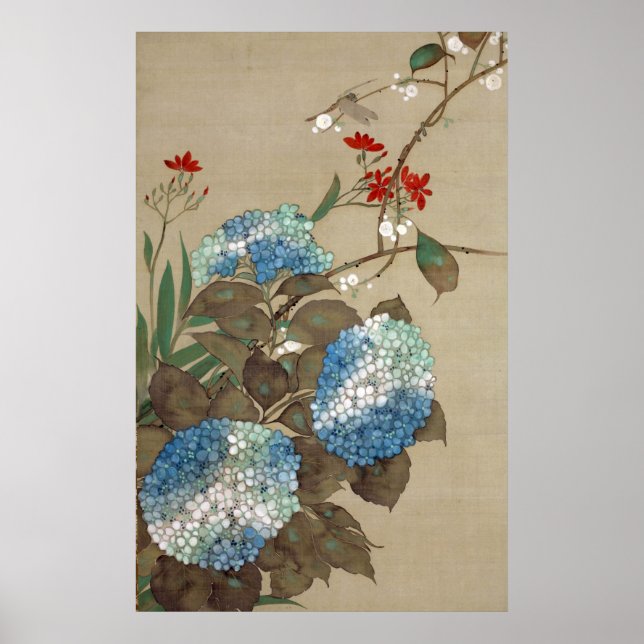 紫 花 と ト ボ, 抱 Hydrangea und Dragonfly, Hōitsu Poster (Vorne)