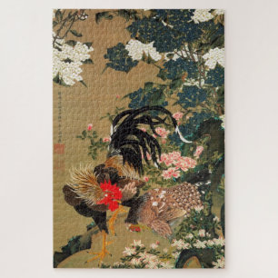 紫 陽 花 双 図, 若 Hydrangea und Rooster, Jakuchū Puzzle