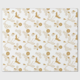 縁起の良い金色の日本の鶴模様 GESCHENKPAPIER
