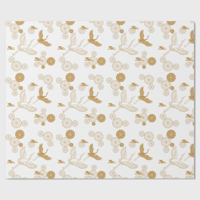 縁起の良い金色の日本の鶴模様 GESCHENKPAPIER (Flach)