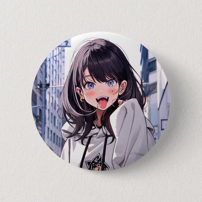缶バッジ あっかんべーJK｜Badge 寿司娘 GenerativeAI Button (Vorderseite)