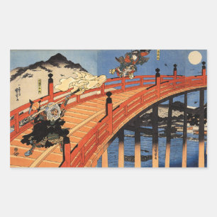 義 経 と 慶, 国, Yoshitsune & Benkei, Kuniyoshi, Ukiyo- Rechteckiger Aufkleber