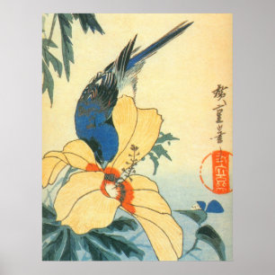芙 蓉 に い 鳥, 広 Hibiskus und Blue Bird, Hiroshige Poster