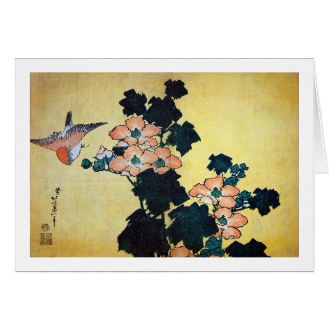 芙 蓉 雀, 北 Hibiskus Mutabilis und Sparrow, Hokusai (Vorderseite (Horizontal))