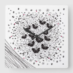 花うさぎ05。〜Flowers with rabbit 05〜 Quadratische Wanduhr