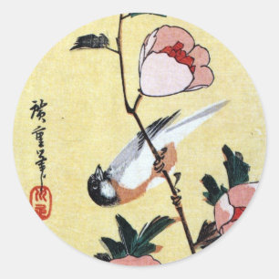 花 に 鳥, 広 Bird and Blume, Hiroshige, Ukiyo-e Runder Aufkleber
