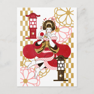 花 魁 行 (Oiran und Andon) Postkarte