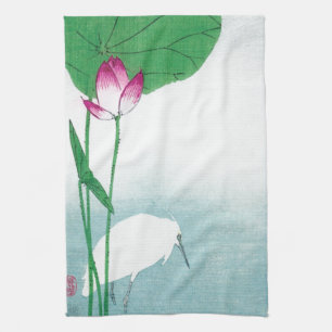 蓮 白 鷺, 小 古 に Lotus & White heron, Koson, Ukiyo-e Handtuch