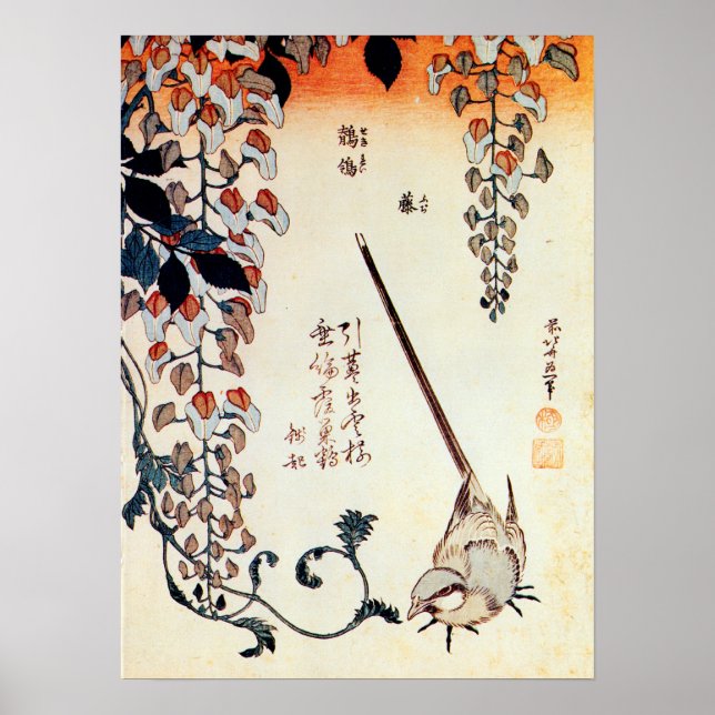 藤 に セ キ イ, 北 Wagtail und Wisteria, Hokusai, Ukiyo- Poster (Vorne)