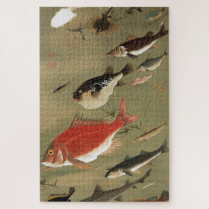 諸 魚 図, 若 verschiedene Fische, Jakuchū, Japan Art A Puzzle
