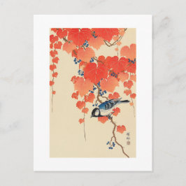 赤い蔦に鳥, 古邨 Vogel auf rotem Efeu, Koson, Ukiyo-e Postkarte