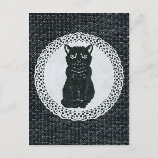 越後(日本国新潟県)の黒猫・切り絵 Postcard Postkarte