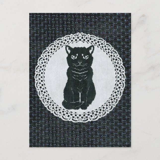越後(日本国新潟県)の黒猫・切り絵 Postcard Postkarte (Vorderseite)